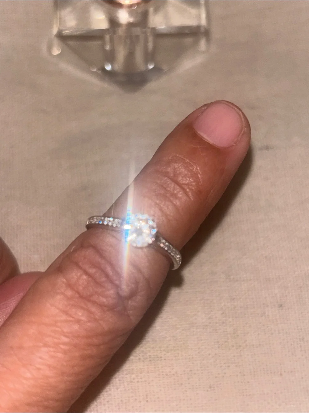 Sparkling Clear Stone Silver Ring with Accent Bands Size 6